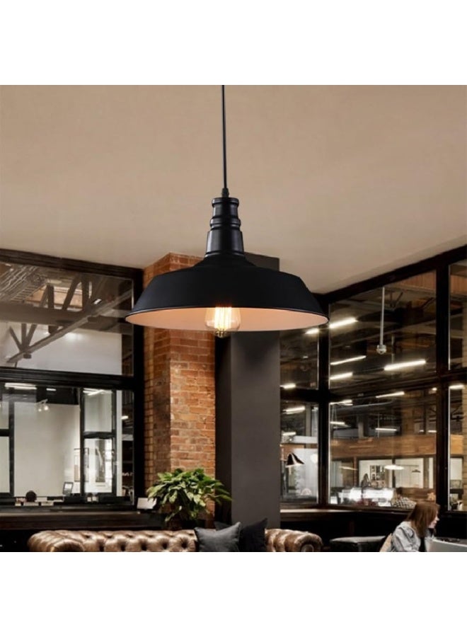 المفتاحة مصباح سقف معلق صناعي أسود معدني على شكل جرس | مصباح معلق عصري لغرفة المعيشة، غرفة الطعام، المطبخ والمكتب | إضاءة صناعية كلاسيكية - Image 3